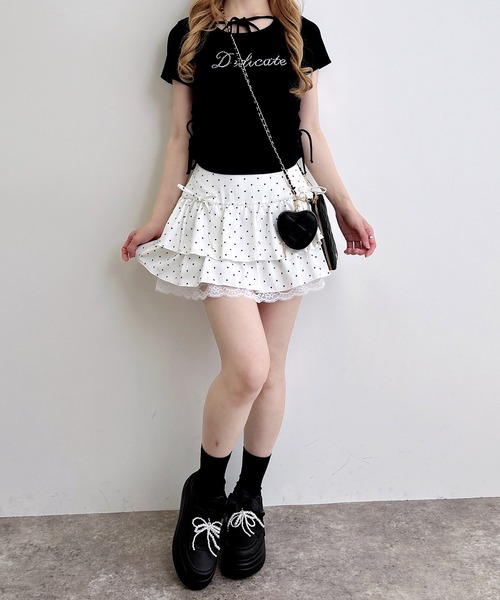 INGNI(イング)の「サイドギャザーリボンラインストーンロゴリブトップス(Tシャツ/カットソー・レディース・オフホワイト/サックスブルー/ライトピンク/ブラック・M)」の18枚目の写真