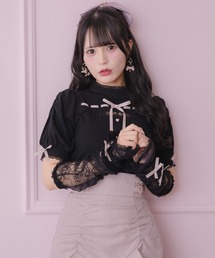 レースアームウォーマー付きデコルテレーストップス