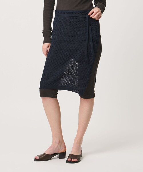 6(ロク)の「【別注】<Ernie Palo for 6>OPEN WORK KNIT SKIRT/巻きスカート(スカート・レディース・ネイビー/ライトピンク・38)」の1枚目の写真