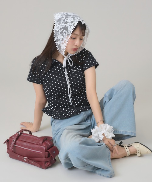 apres jour mignon(アプレジュールミニョン)の「裾フリルドットポロ(ポロシャツ・レディース・オフホワイト/ネイビー/ブラック・フリー/LARGE)」の19枚目の写真