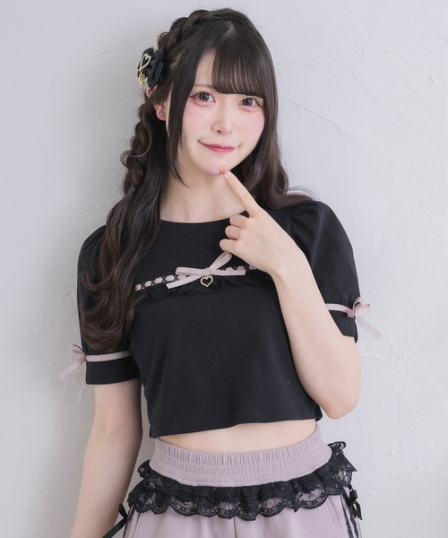 ROJITA(ロジータ)の「ボリューム袖レースデザインTシャツ(Tシャツ/カットソー・レディース・ブラック/ホワイト/マルチ・FREE)」の10枚目の写真
