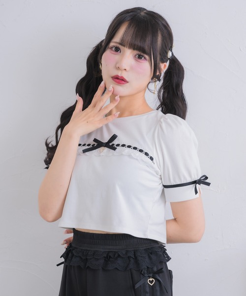 ROJITA(ロジータ)の「ボリューム袖レースデザインTシャツ(Tシャツ/カットソー・レディース・ブラック/ホワイト/マルチ・FREE)」の12枚目の写真
