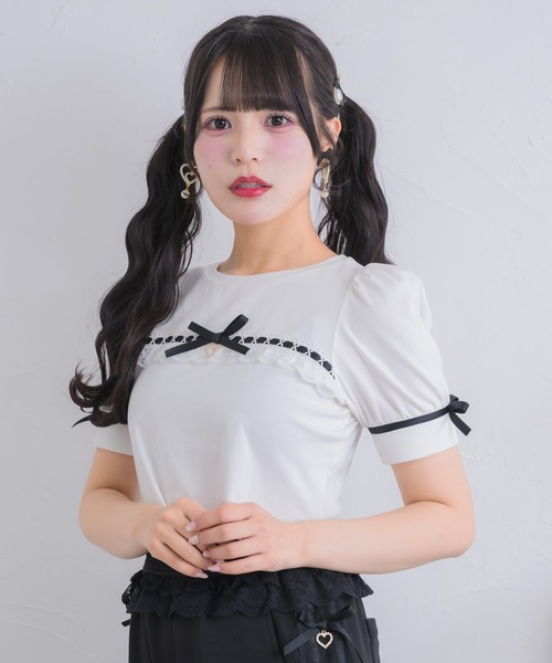 ROJITA(ロジータ)の「ボリューム袖レースデザインTシャツ(Tシャツ/カットソー・レディース・ブラック/ホワイト/マルチ・FREE)」の13枚目の写真