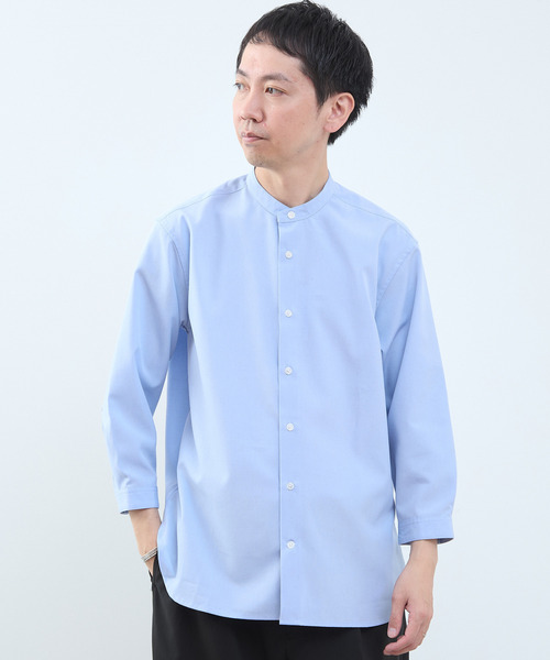 MEN'S MELROSE(メンズメルローズ)の「マルチファブリックバンドカラー8分袖シャツ(シャツ/ブラウス・メンズ・ストライプ/ホワイト/ブルー・4/2/3)」の2枚目の写真