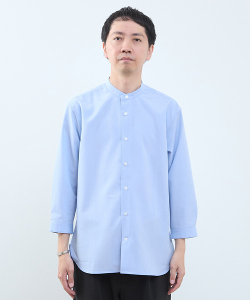 MEN'S MELROSE(メンズメルローズ)の「マルチファブリックバンドカラー8分袖シャツ(シャツ/ブラウス・メンズ・ストライプ/ホワイト/ブルー・4/2/3)」の4枚目の写真