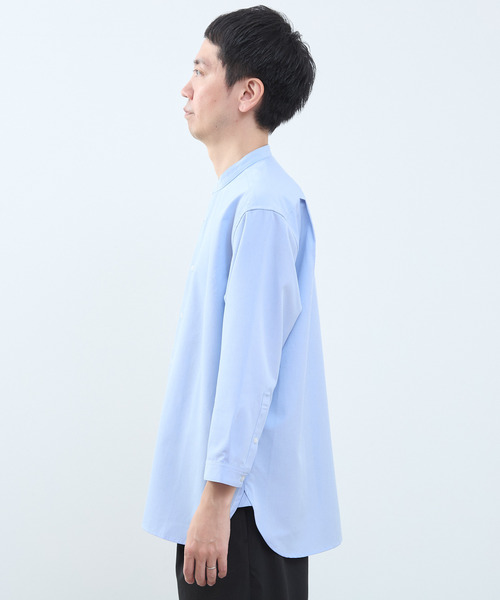 MEN'S MELROSE(メンズメルローズ)の「マルチファブリックバンドカラー8分袖シャツ(シャツ/ブラウス・メンズ・ストライプ/ホワイト/ブルー・4/2/3)」の5枚目の写真