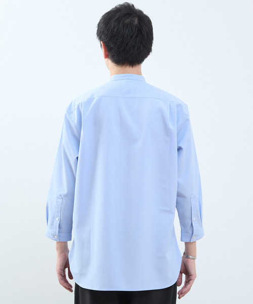 MEN'S MELROSE(メンズメルローズ)の「マルチファブリックバンドカラー8分袖シャツ(シャツ/ブラウス・メンズ・ストライプ/ホワイト/ブルー・4/2/3)」の6枚目の写真