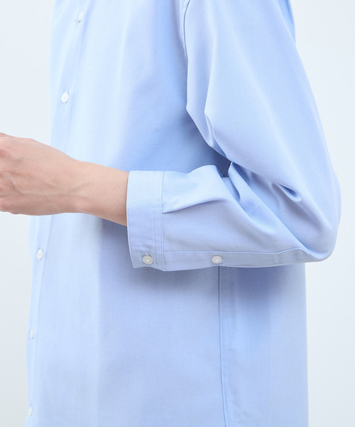 MEN'S MELROSE(メンズメルローズ)の「マルチファブリックバンドカラー8分袖シャツ(シャツ/ブラウス・メンズ・ストライプ/ホワイト/ブルー・4/2/3)」の9枚目の写真