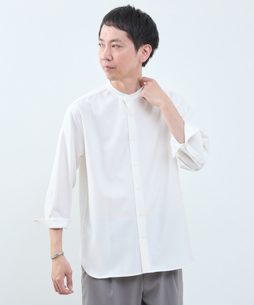MEN'S MELROSE(メンズメルローズ)の「マルチファブリックバンドカラー8分袖シャツ(シャツ/ブラウス・メンズ・ストライプ/ホワイト/ブルー・4/2/3)」の17枚目の写真