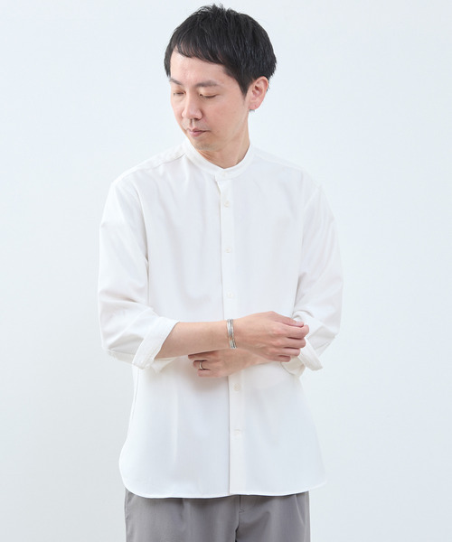 MEN'S MELROSE(メンズメルローズ)の「マルチファブリックバンドカラー8分袖シャツ(シャツ/ブラウス・メンズ・ストライプ/ホワイト/ブルー・4/2/3)」の18枚目の写真