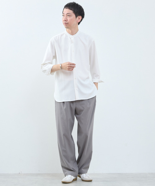 MEN'S MELROSE(メンズメルローズ)の「マルチファブリックバンドカラー8分袖シャツ(シャツ/ブラウス・メンズ・ストライプ/ホワイト/ブルー・4/2/3)」の20枚目の写真