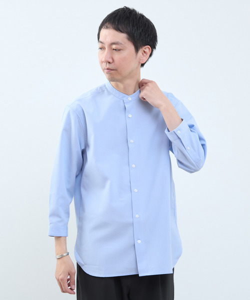 MEN'S MELROSE(メンズメルローズ)の「マルチファブリックバンドカラー8分袖シャツ(シャツ/ブラウス・メンズ・ストライプ/ホワイト/ブルー・4/2/3)」の22枚目の写真
