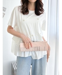 アシンメトリーフリルデザインフラワーパールTシャツ