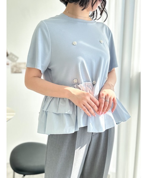 fifth（フィフス）の「アシンメトリーフリルデザインフラワーパールTシャツ（Tシャツ/カットソー・レディース・ブラック/ホワイト/ブルー・M）」の15枚目の写真