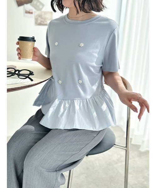 fifth（フィフス）の「アシンメトリーフリルデザインフラワーパールTシャツ（Tシャツ/カットソー・レディース・ブラック/ホワイト/ブルー・M）」の14枚目の写真