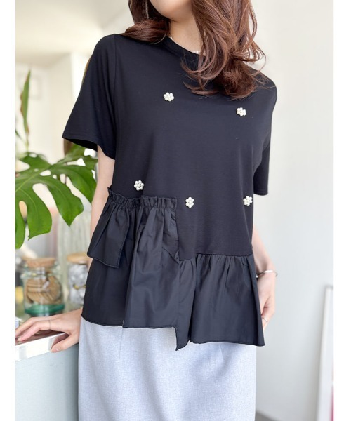 fifth（フィフス）の「アシンメトリーフリルデザインフラワーパールTシャツ（Tシャツ/カットソー・レディース・ブラック/ホワイト/ブルー・M）」の11枚目の写真