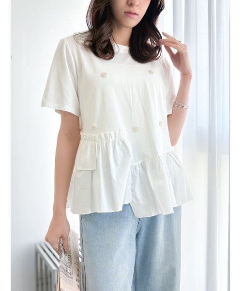 fifth（フィフス）の「アシンメトリーフリルデザインフラワーパールTシャツ（Tシャツ/カットソー・レディース・ブラック/ホワイト/ブルー・M）」の21枚目の写真