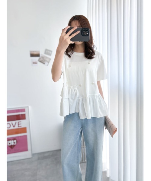 fifth（フィフス）の「アシンメトリーフリルデザインフラワーパールTシャツ（Tシャツ/カットソー・レディース・ブラック/ホワイト/ブルー・M）」の20枚目の写真