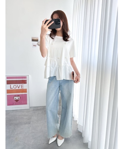 fifth（フィフス）の「アシンメトリーフリルデザインフラワーパールTシャツ（Tシャツ/カットソー・レディース・ブラック/ホワイト/ブルー・M）」の19枚目の写真