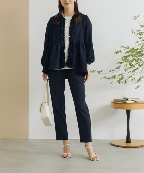 Sono(ソーノ)の「【SONO/ソーノ】【SONO NAVY/ソーノネイビー】フリルトリミング オープンブラウス(シャツ/ブラウス・レディース・ホワイト/ネイビー・F)」の15枚目の写真
