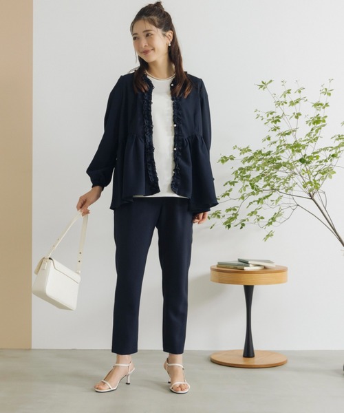 Sono(ソーノ)の「【SONO/ソーノ】【SONO NAVY/ソーノネイビー】フリルトリミング オープンブラウス(シャツ/ブラウス・レディース・ホワイト/ネイビー・F)」の16枚目の写真