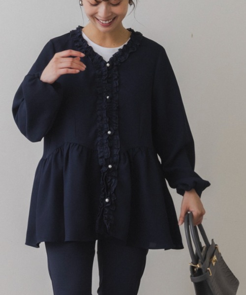 Sono(ソーノ)の「【SONO/ソーノ】【SONO NAVY/ソーノネイビー】フリルトリミング オープンブラウス(シャツ/ブラウス・レディース・ホワイト/ネイビー・F)」の17枚目の写真