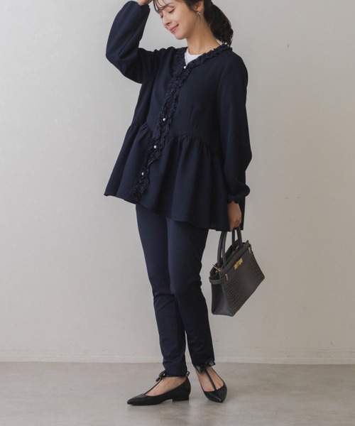 Sono(ソーノ)の「【SONO/ソーノ】【SONO NAVY/ソーノネイビー】フリルトリミング オープンブラウス(シャツ/ブラウス・レディース・ホワイト/ネイビー・F)」の21枚目の写真
