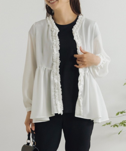 Sono(ソーノ)の「【SONO/ソーノ】【SONO NAVY/ソーノネイビー】フリルトリミング オープンブラウス(シャツ/ブラウス・レディース・ホワイト/ネイビー・F)」の22枚目の写真