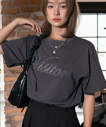 上品に映えるラインストーン ソフトコットン ゆるTシャツ