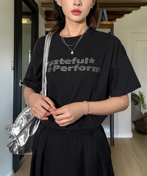上品に映えるラインストーン ソフトコットン ゆるTシャツ