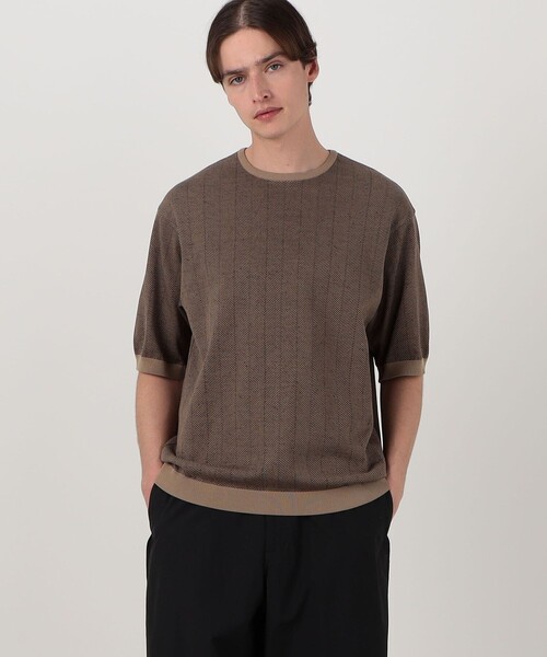 TOMORROWLAND (トゥモローランド)の「TOMORROWLAND tricot ヘリンボーン柄 強撚ハイゲージコットンニットTシャツ(ニット/セーター・メンズ・グレー系その他/ブラウン系その他・L/S/M)」の10枚目の写真