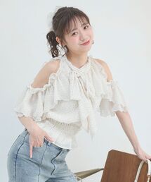 アメスリフリルリボン半袖ブラウス