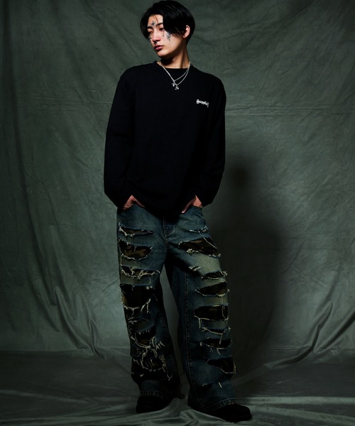 SUPPLIER（サプライヤー）の「A'GEM/9 × .kom 『SUPPLIER/サプライヤー』 Cross Rhinestone Long Sleeve Tee/クロスラインストーン長袖Tシャツ（Tシャツ/カットソー・メンズ・オフホワイト/カーキ・S）」の3枚目の写真