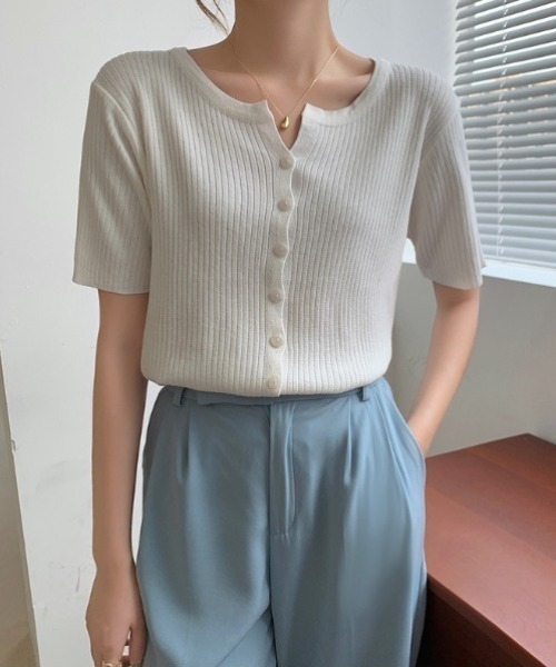 HAILY(ヘイリー)の「キーネック半袖リブニットカーディガン(カーディガン/ボレロ・レディース・ホワイト/ブラック/ピンク/アイボリー・FREE)」の22枚目の写真