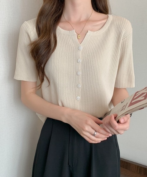 HAILY(ヘイリー)の「キーネック半袖リブニットカーディガン(カーディガン/ボレロ・レディース・ホワイト/ブラック/ピンク/アイボリー・FREE)」の18枚目の写真