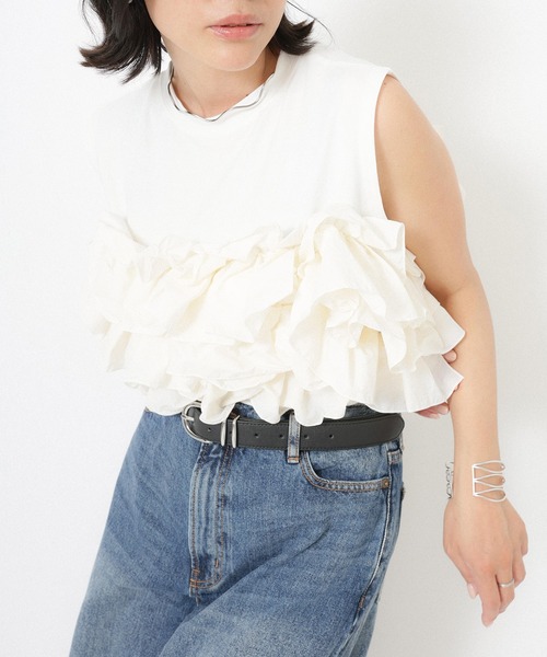 【美品】　RONE PARC 2wayスパンコールフリルビスチェ セール】ナイロンフリルビスチェ2WAYノースリーブ（Tシャツ/カットソー
