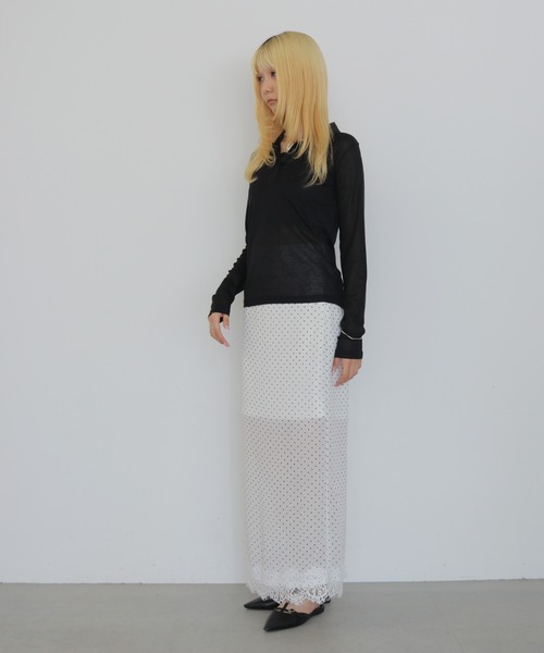 cheriella（シェリエラ）の「【cheriella】ドットレースシアーロングスカート  DOT LACE SHEER LONG SKIRT（スカート・レディース・ブラック/ホワイト・FREE）」の7枚目の写真