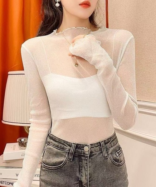 tunee(チュニー)の「【456892】ラメシースルートップス(RZ)(Tシャツ/カットソー・レディース・ホワイト/ブラック/ネイビー・FREE)」の4枚目の写真