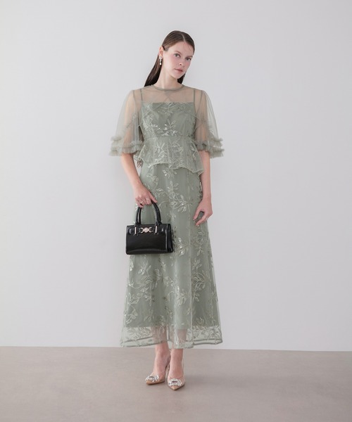 Leja(レジャ)の「【LEJA】リーフシシュウスパンコールペプラムチュールAラインワンピースオケージョンドレス2点セット(ドレス・レディース・グレー/グリーン・SMALL/MEDIUM)」の10枚目の写真