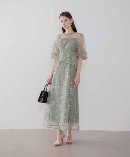Leja(レジャ)の「【LEJA】リーフシシュウスパンコールペプラムチュールAラインワンピースオケージョンドレス2点セット(ドレス・レディース・グレー/グリーン・SMALL/MEDIUM)」の13枚目の写真