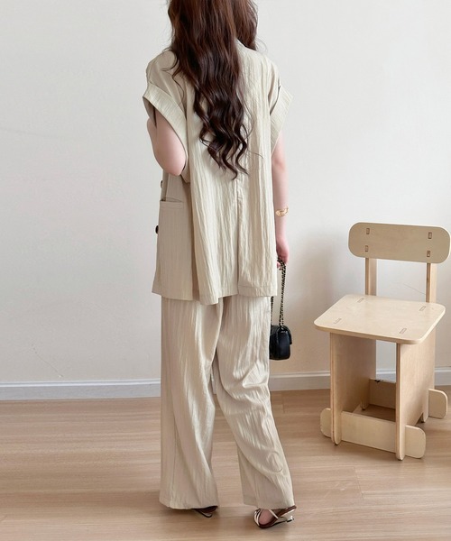 DAY CLOSET(デイ クローゼット)の「【セットアップ対応/体型カバー】きれいめフレンチスリーブダブルボタンジャケット+ワイドパンツ レディース(セットアップ・レディース・ブラック/アイボリー・FREE)」の12枚目の写真