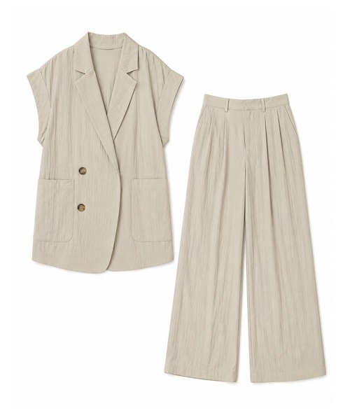 DAY CLOSET(デイ クローゼット)の「【セットアップ対応/体型カバー】きれいめフレンチスリーブダブルボタンジャケット+ワイドパンツ レディース(セットアップ・レディース・ブラック/アイボリー・FREE)」の15枚目の写真