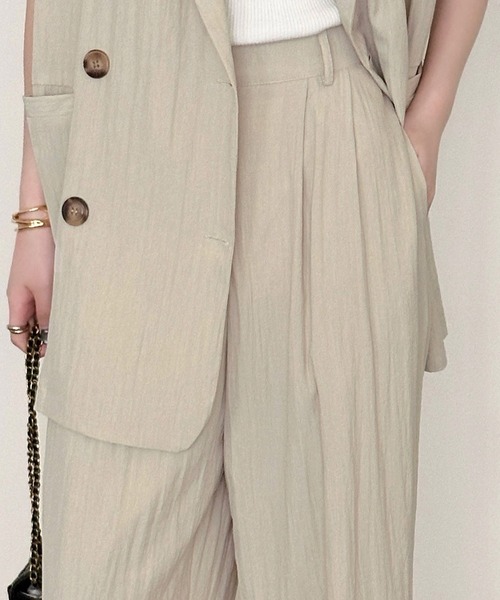 DAY CLOSET(デイ クローゼット)の「【セットアップ対応/体型カバー】きれいめフレンチスリーブダブルボタンジャケット+ワイドパンツ レディース(セットアップ・レディース・ブラック/アイボリー・FREE)」の8枚目の写真