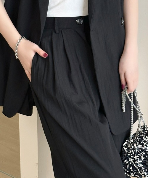 DAY CLOSET(デイ クローゼット)の「【セットアップ対応/体型カバー】きれいめフレンチスリーブダブルボタンジャケット+ワイドパンツ レディース(セットアップ・レディース・ブラック/アイボリー・FREE)」の9枚目の写真