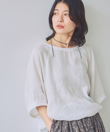 リネンリブ付きTブラウス