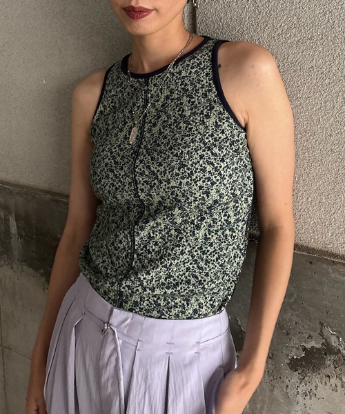Ameri(アメリ)の「LOUISE PATTERN DOCKING CUT TOP(タンクトップ・レディース・ネイビー/ブラウン・MEDIUM/SMALL)」の2枚目の写真