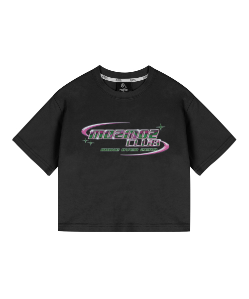 MOZMOZ（モズモズ）の「Y2Kロゴセミクロップ半袖Tシャツブラック（Tシャツ/カットソー・レディース・その他・FREE）」の2枚目の写真