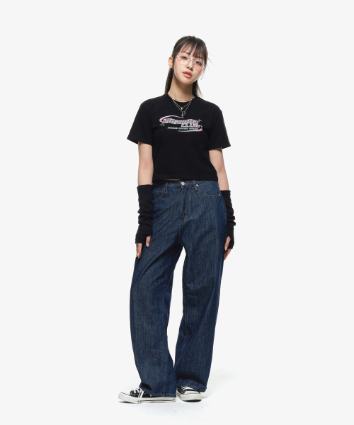 MOZMOZ（モズモズ）の「Y2Kロゴセミクロップ半袖Tシャツブラック（Tシャツ/カットソー・レディース・その他・FREE）」の4枚目の写真