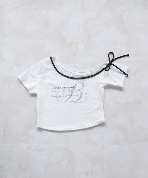 OLIVE des OLIVE(オリーブデオリーブ)の「【Belle Charme】Graphic One Shoulder Tee(Tシャツ/カットソー・レディース・オフホワイト/ピンク/ブラック・FREE)」の7枚目の写真