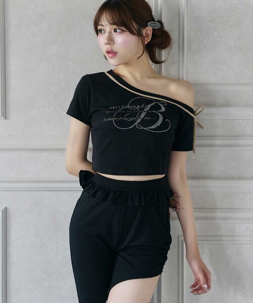 OLIVE des OLIVE(オリーブデオリーブ)の「【Belle Charme】Graphic One Shoulder Tee(Tシャツ/カットソー・レディース・オフホワイト/ピンク/ブラック・FREE)」の8枚目の写真